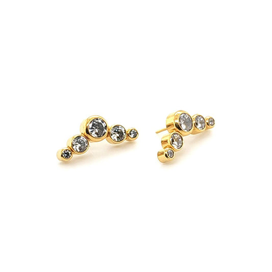 Crescent Cluster CZ W/Push Pin-Gold Steel