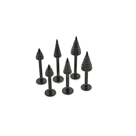16G Labret, Tree Cone-Black Steel