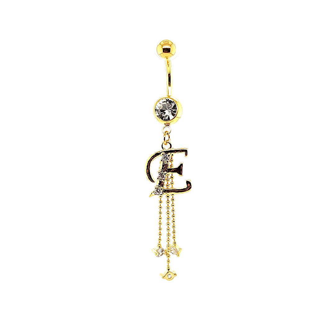 14G Belly-Initial Dangle A~I - Gold Steel