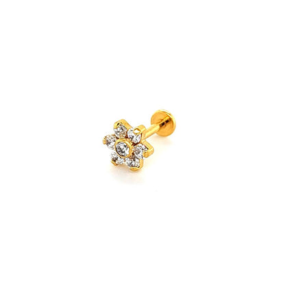 16G Labret- Casting CZ Flower- Gold Steel