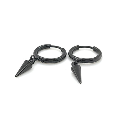 Thin Round Hoop Earring w/Long Cone- Black Steel