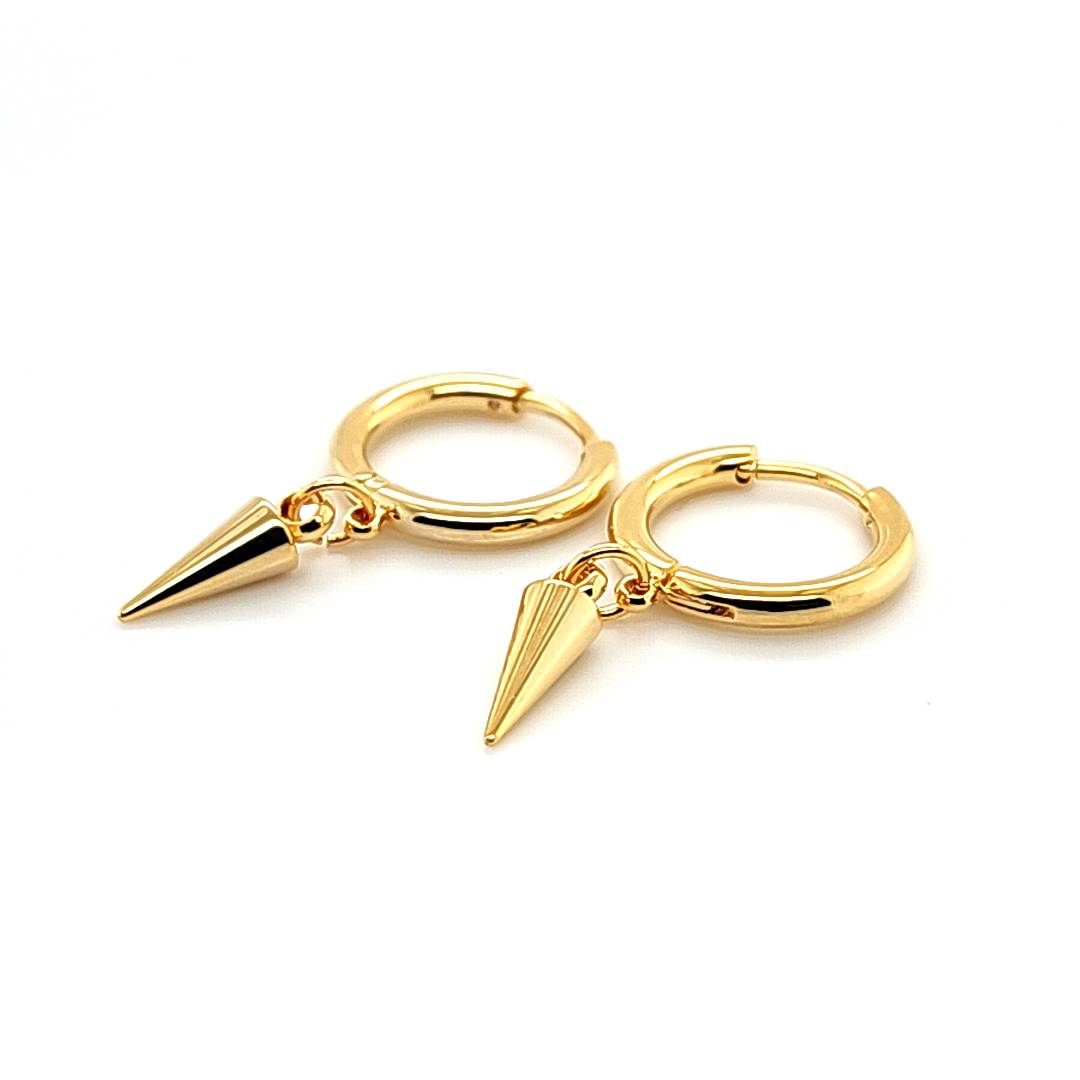 Thin Round Hoop Earring w/Long Cone - Gold Steel