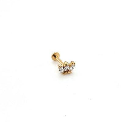 14K Gold- 18g 3 CZ Marquise Labret