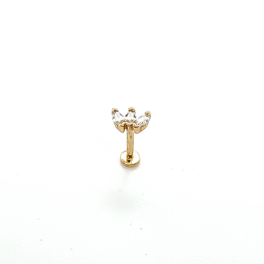 14K Gold- 18g 3 CZ Marquise Labret