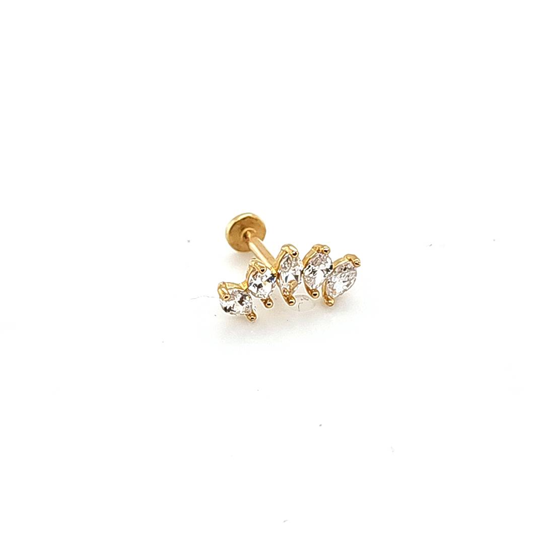 14K Gold- 18g/16g 5 CZ Marquise Labret
