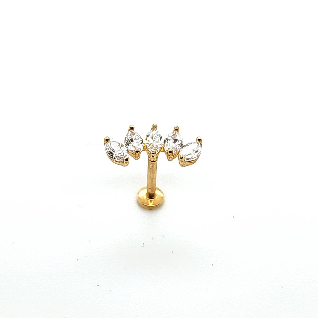 14K Gold- 18g/16g 5 CZ Marquise Labret