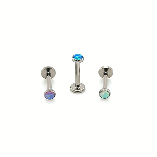 Opal Bezel Set Internally Threaded Labret- F136 Eli Titanium