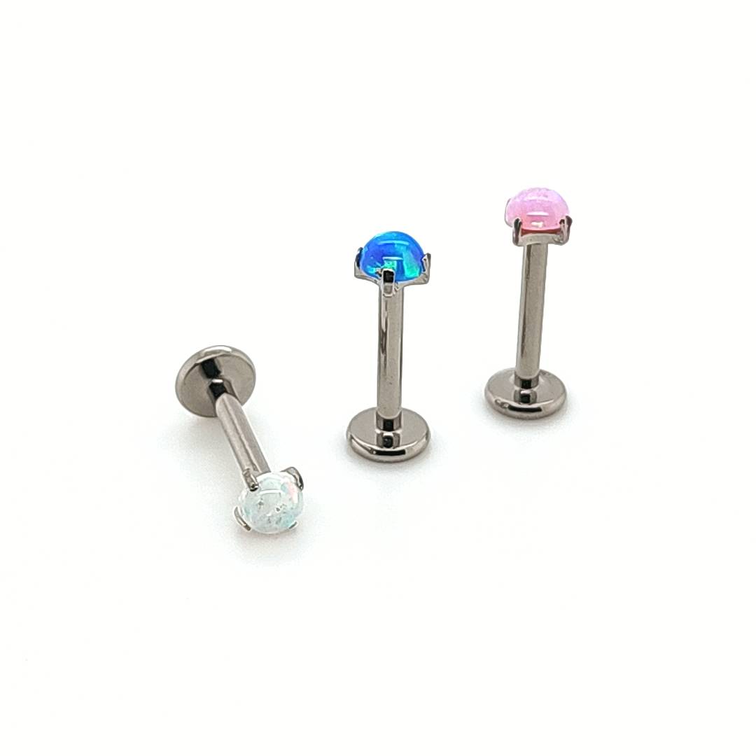 Opal Prong Set Internally Threaded Labret- F136 Eli Titanium