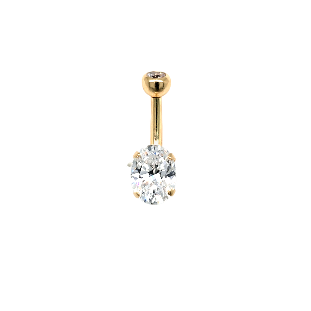 14K Gold-14G Oval CZ Navel Ring