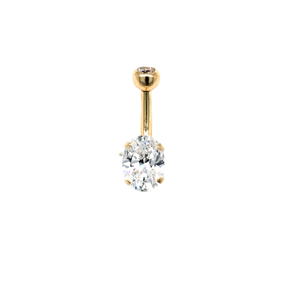 14K Gold-14G Oval CZ Navel Ring