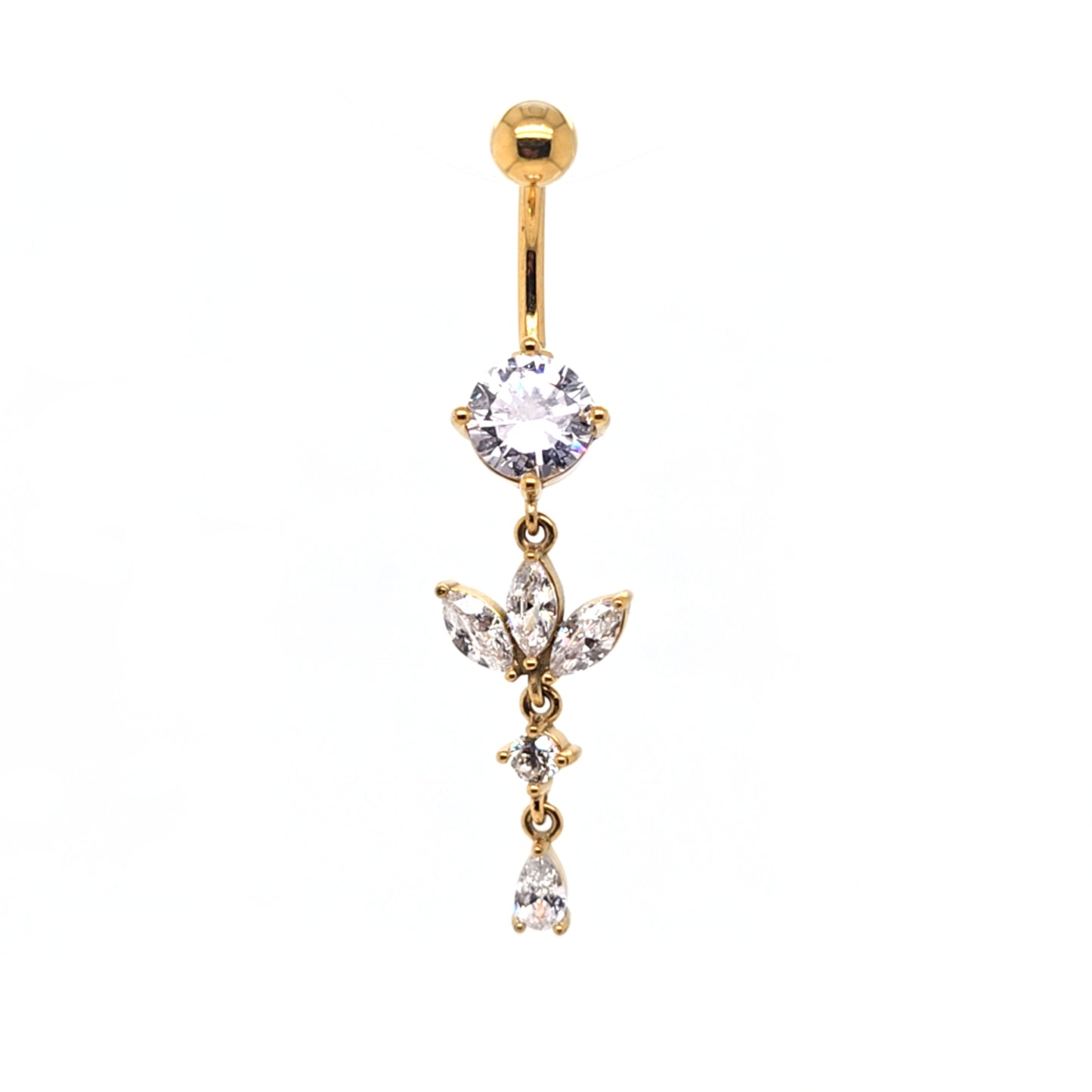 ST-001 All 316LSteel Dangle Belly - Gold Steel