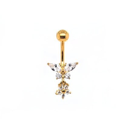 ST-005 All 316LSteel Dangle Belly - Gold Steel