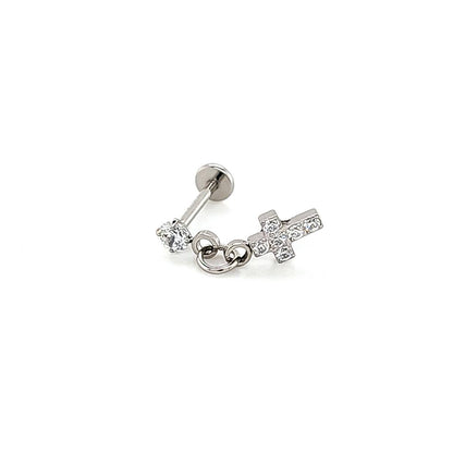 18g Labret- Casting CZ Cross Dangle- 316L S. Steel