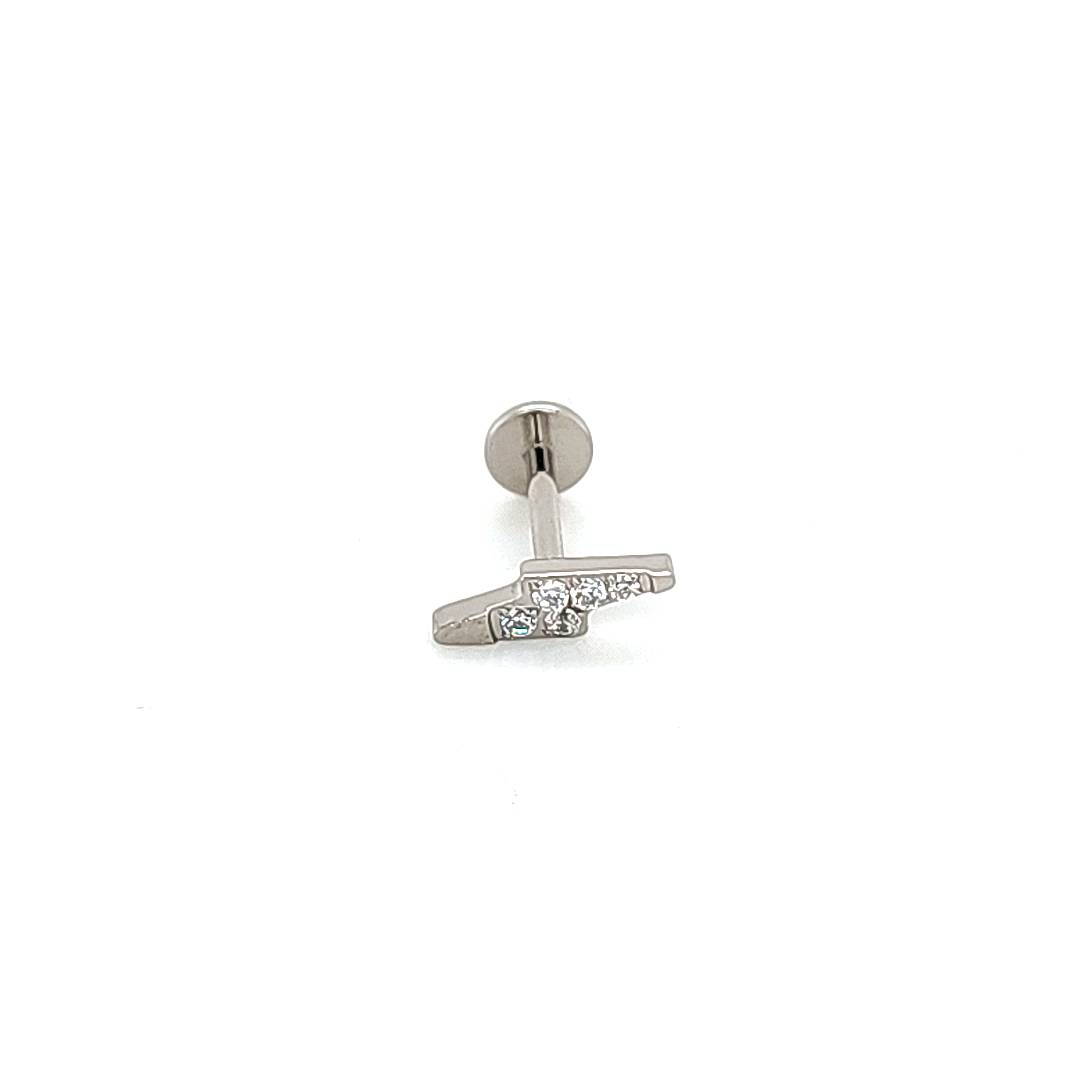 18g Labret- Casting CZ Lighting Bolt- 316L S. Steel