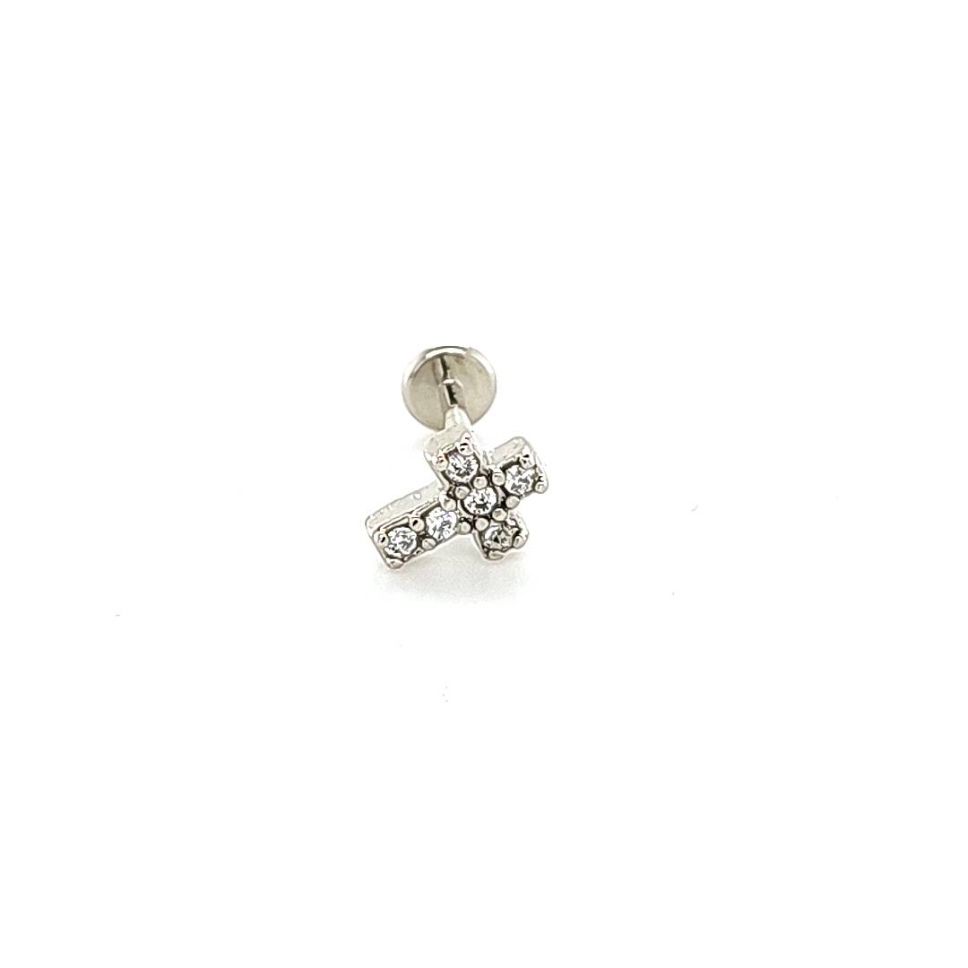 18g Labret- Casting CZ Cross- 316L S. Steel