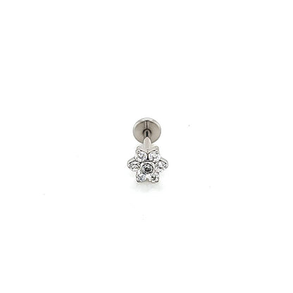 18g Labret- Casting CZ Small Flower- 316L S. Steel