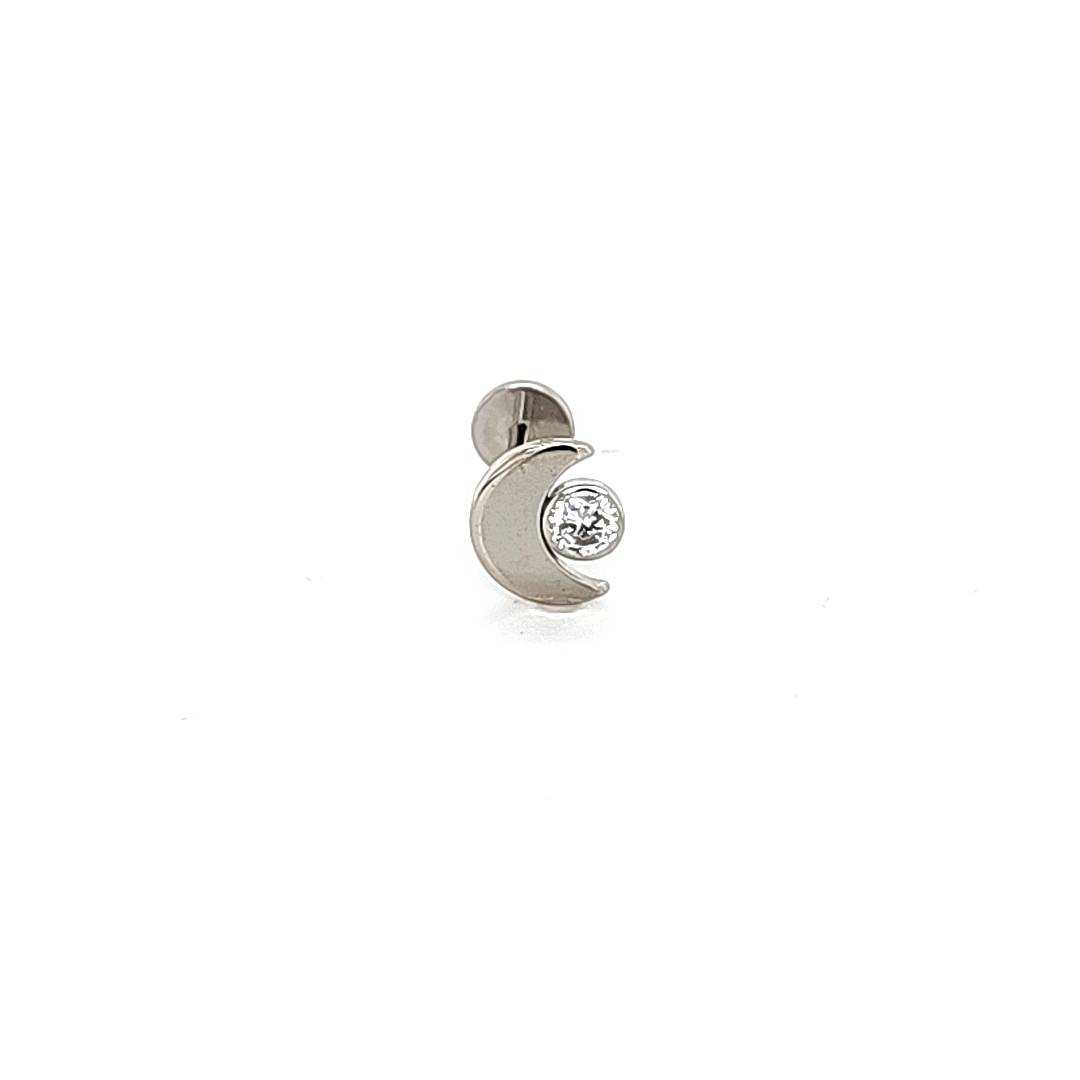 18g Labret- Casting Moon w/ CZ- 316L S. Steel