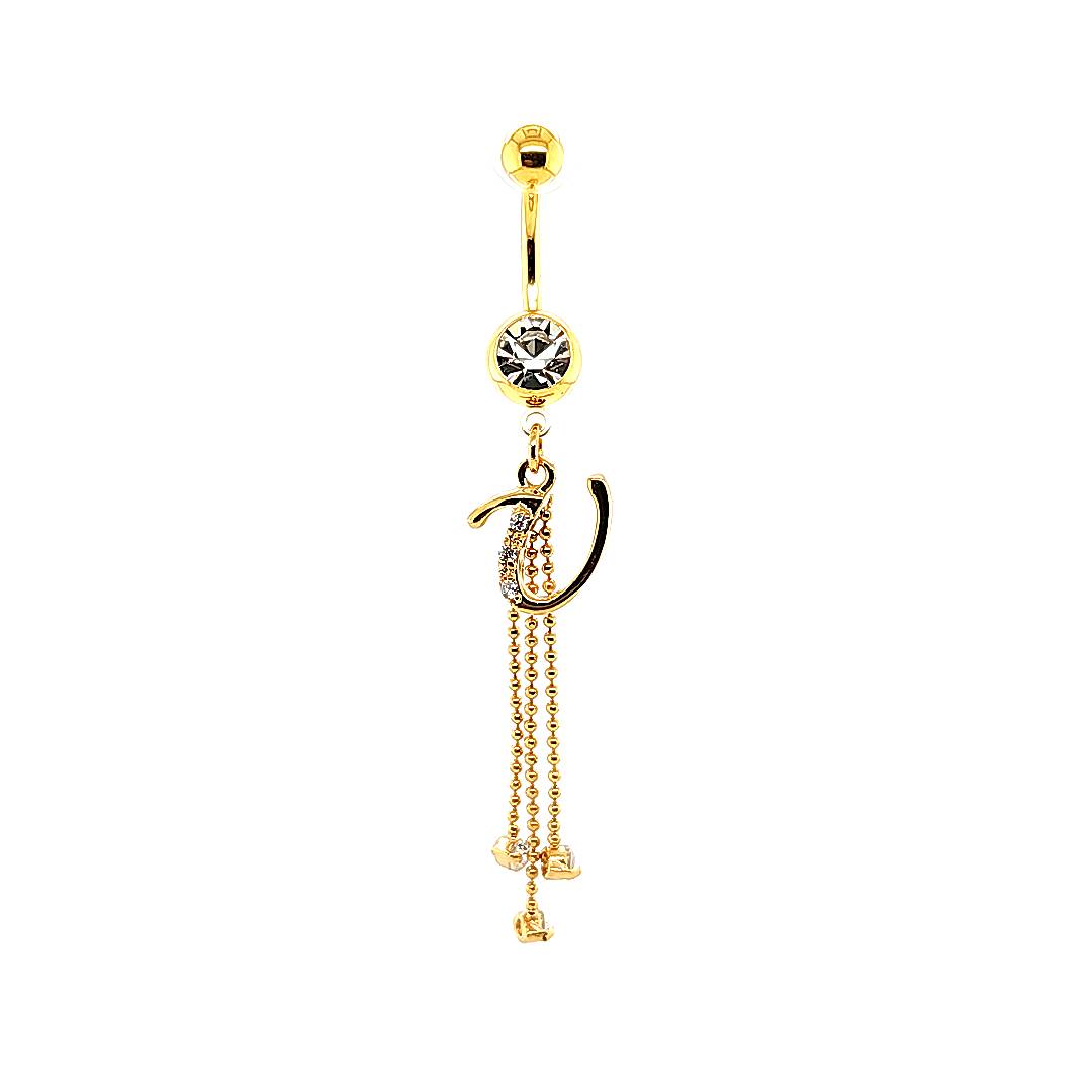 14G Belly-Initial Dangle S~Z - Gold Steel