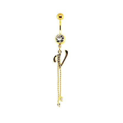 14G Belly-Initial Dangle S~Z - Gold Steel