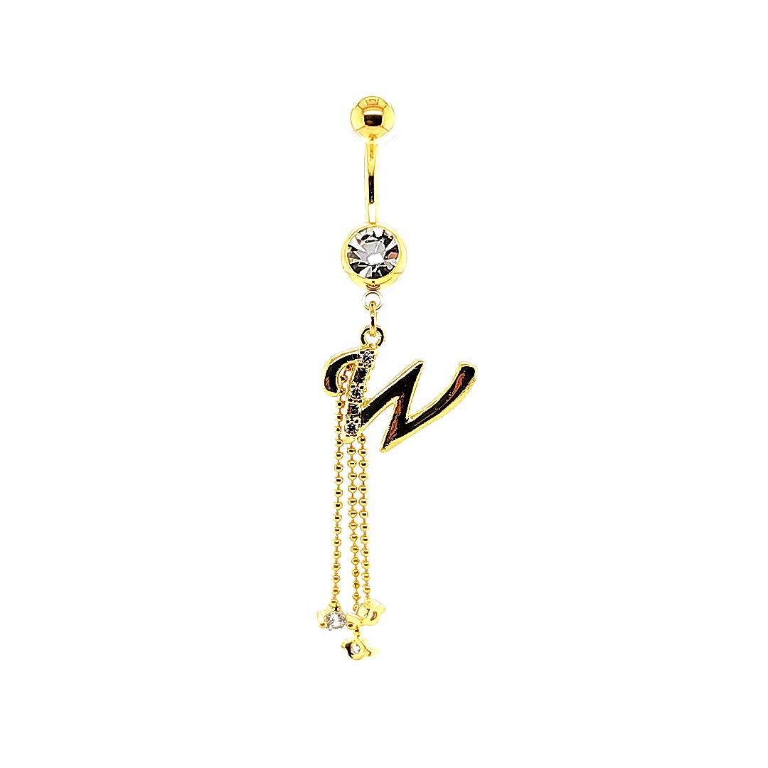 14G Belly-Initial Dangle S~Z - Gold Steel