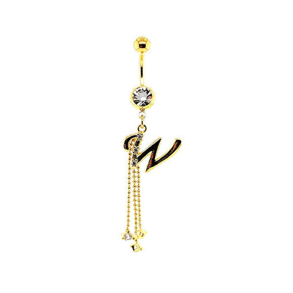 14G Belly-Initial Dangle S~Z - Gold Steel