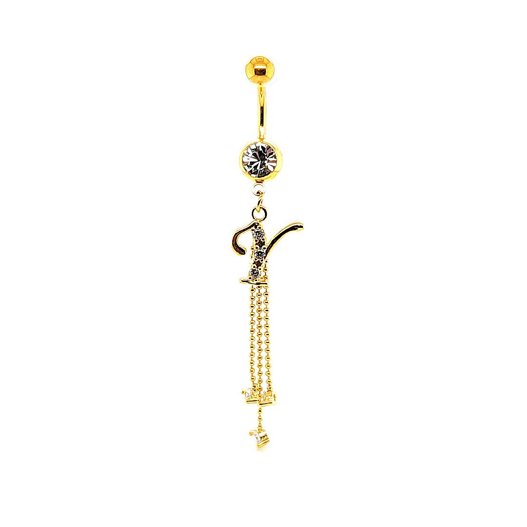 14G Belly-Initial Dangle S~Z - Gold Steel