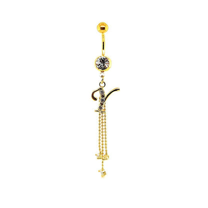 14G Belly-Initial Dangle S~Z - Gold Steel