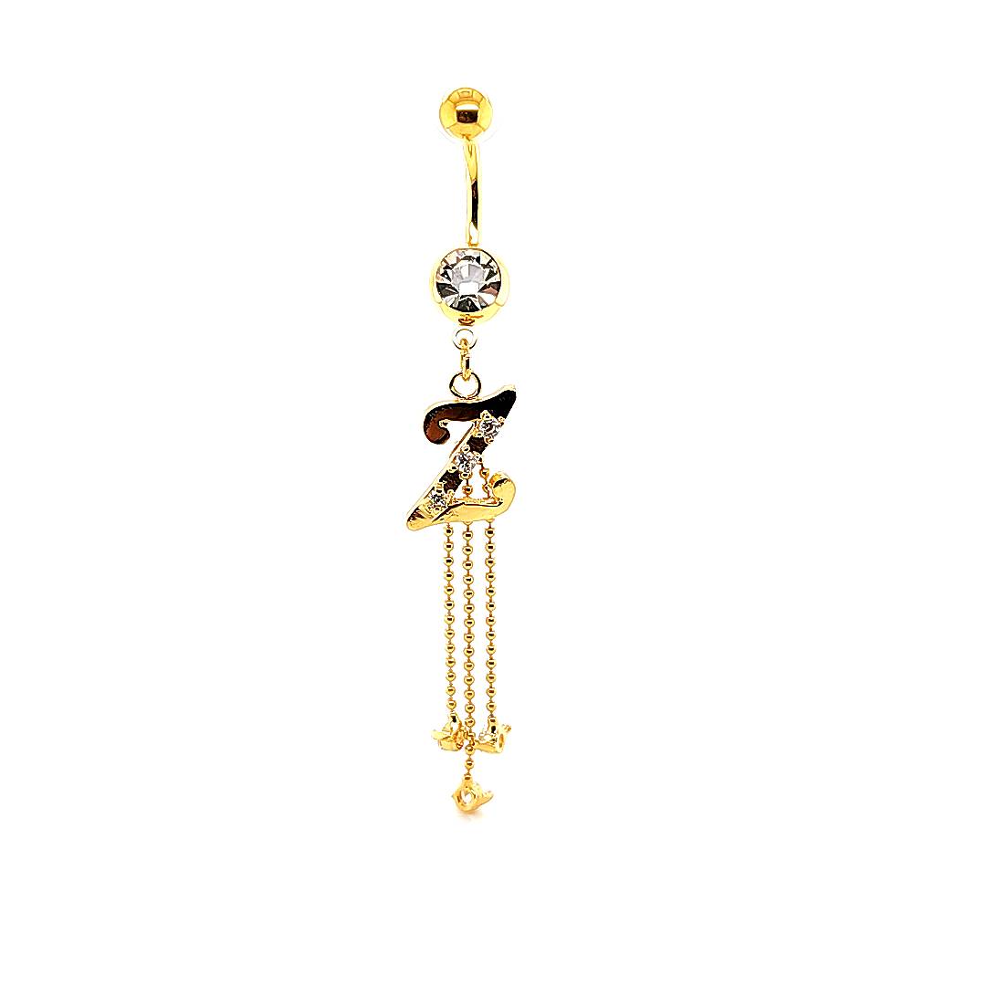 14G Belly-Initial Dangle S~Z - Gold Steel