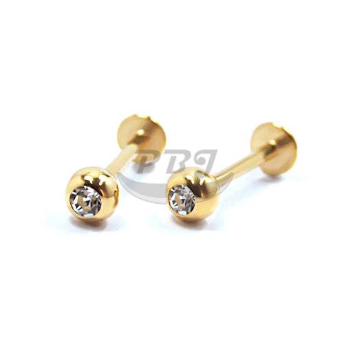 14G Labret, Jeweled-Gold Steel