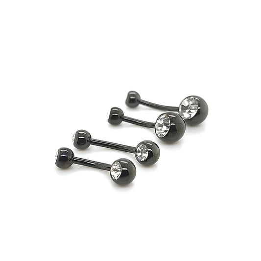 14G Clear Jeweled Belly-Black Steel