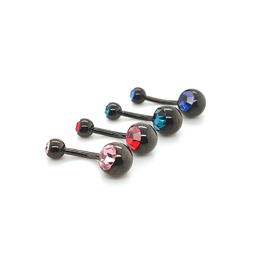 14G Color Gem Double Jeweled -Black Steel