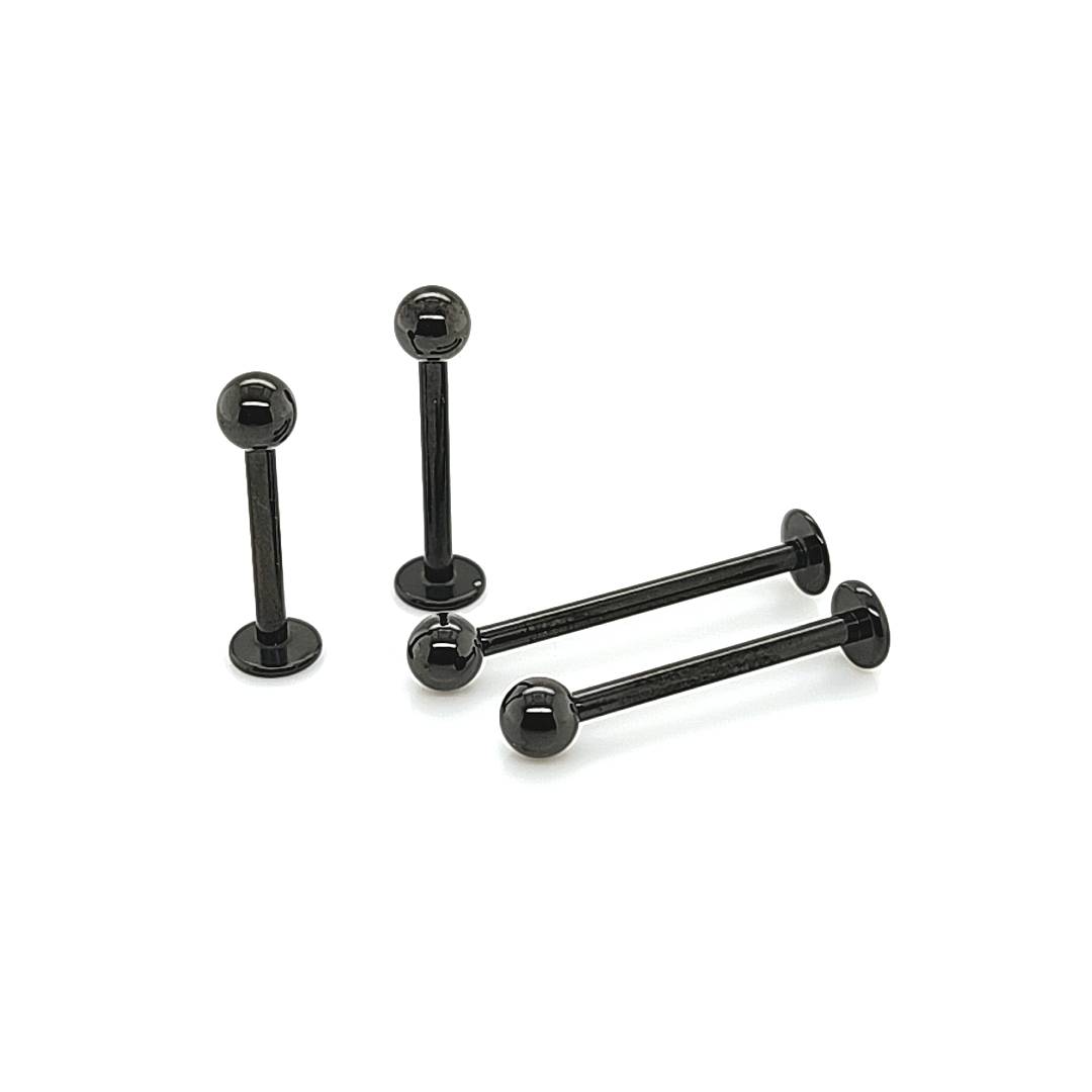 14G Labret, Long Shaft 3.0mm/4.0mm Ball-Black Steel