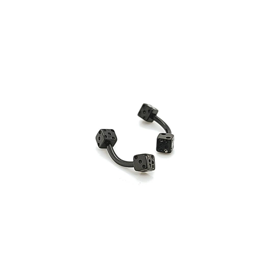 16G Eyebrow, Plain Dice-Black Steel