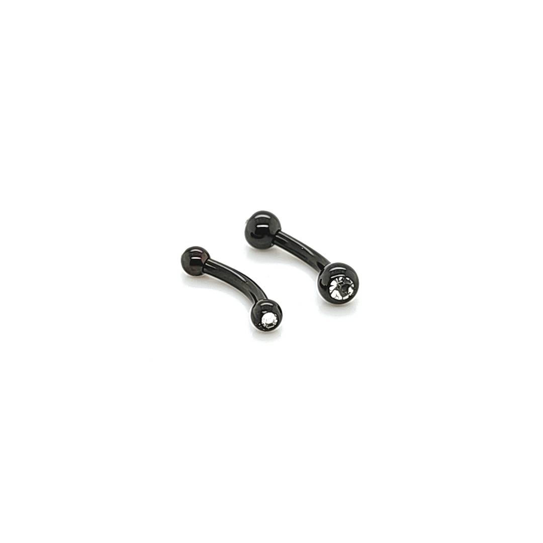 14G Eyebrow, Clear Jeweled-Black Steel