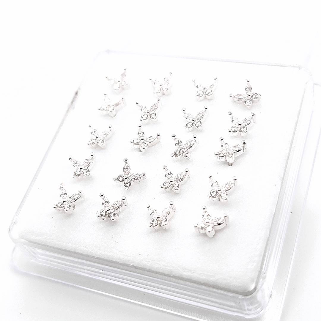 925.Sterling Silver-CZ Butterfly Nosestud, 20pc. Box