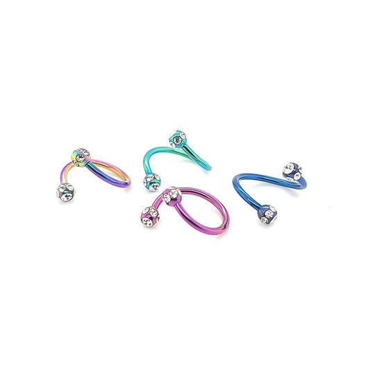 16G Twister, Multi Jeweled Ball-Color Steel