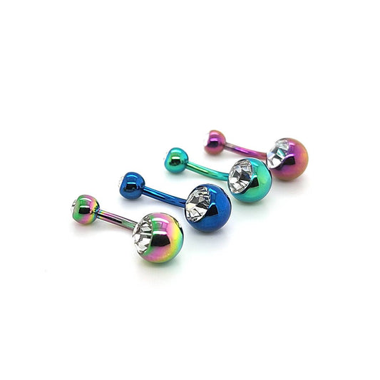 14G Double Jeweled Belly-Color Steel