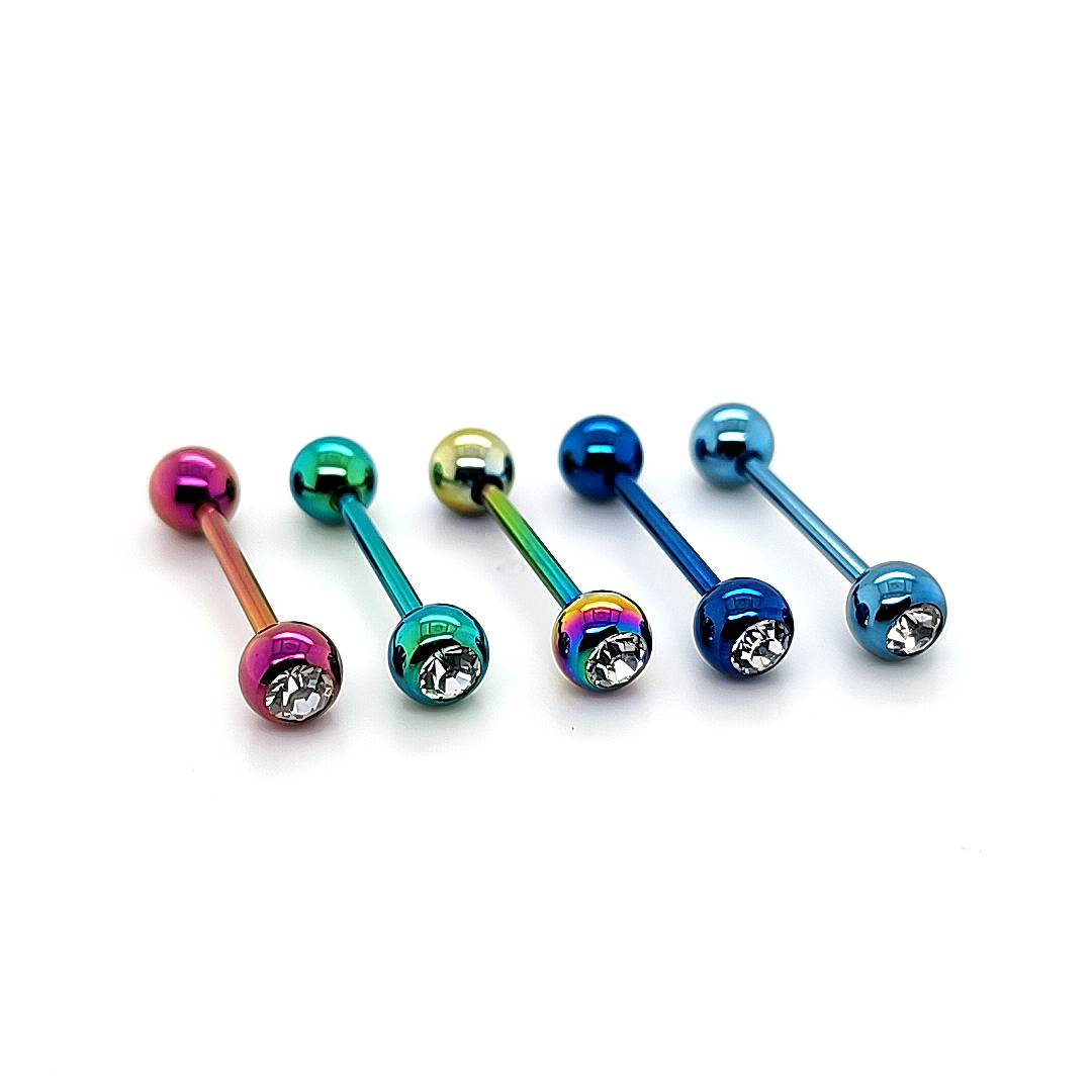 14G Jeweled Barbell-Color Steel