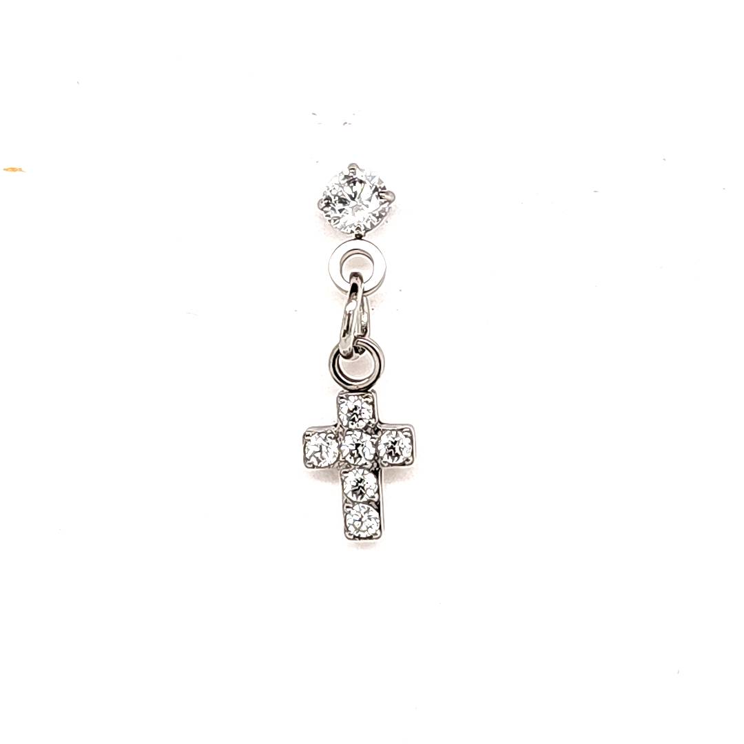 18g Labret- Casting CZ Cross Dangle- 316L S. Steel