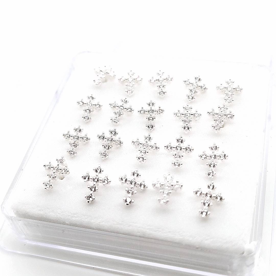 925.Sterling Silver-CZ Cross Nosestud, 20pc. Box