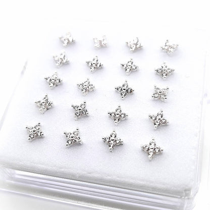 925.Sterling Silver-CZ Clover Nosestud, 20pc. Box