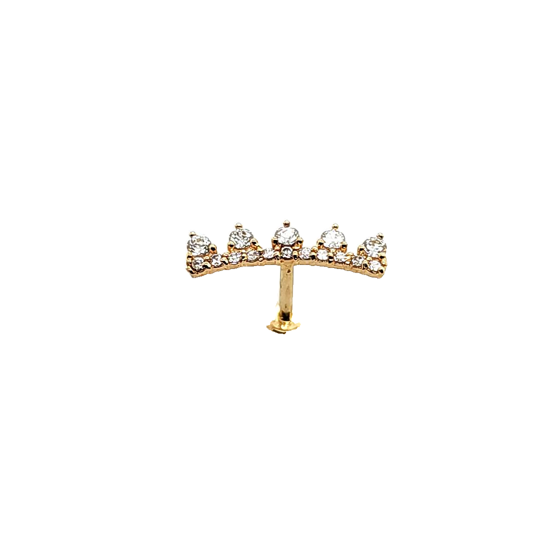 14K Gold- 18g/16g Crown Labret