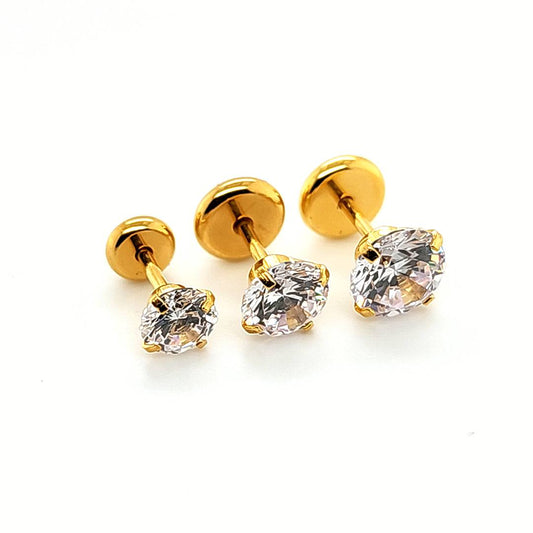 16G Fake Barbell CZ Prong Set-Gold Steel