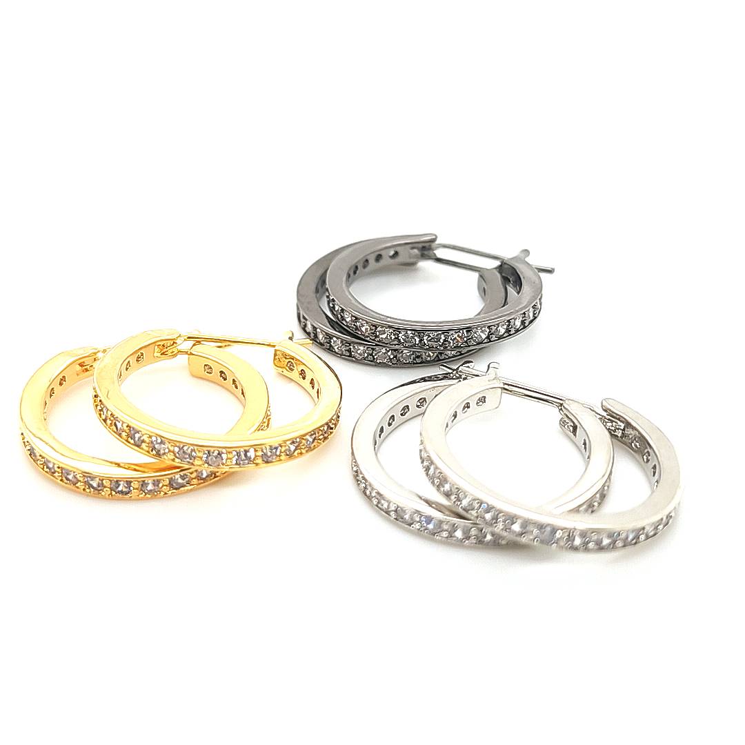 CZ Huggies Hoop Earring- Gold/WT Gold/Black