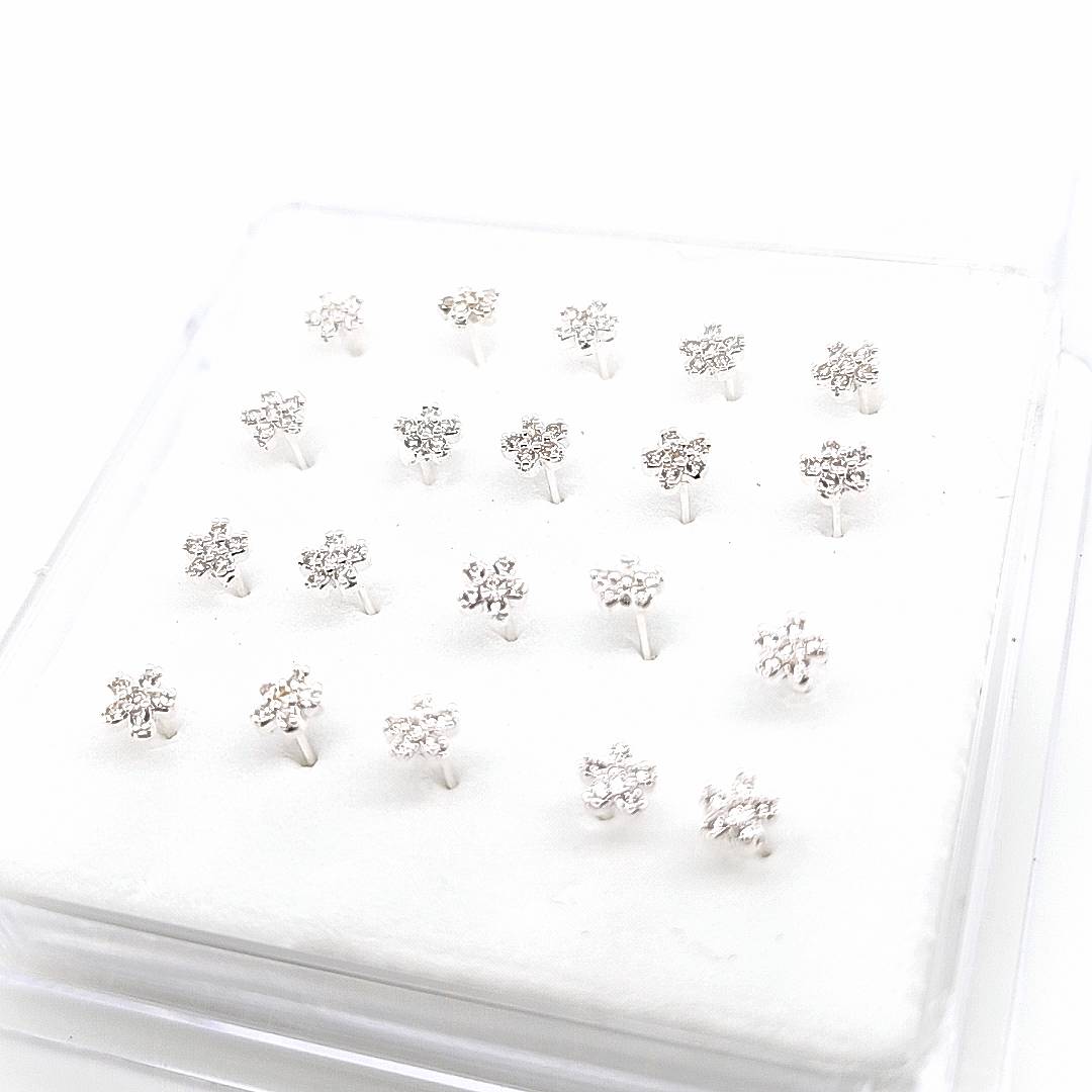 925.Sterling Silver-CZ Flower Nosestud, 20pc. Box
