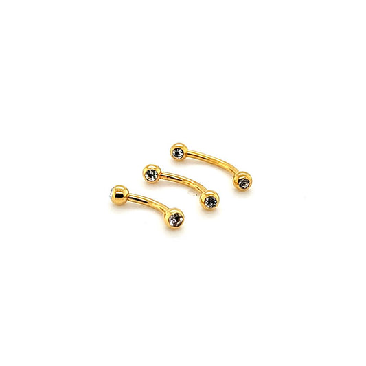 16G Clear Jeweled Eyebrow - Gold Steel