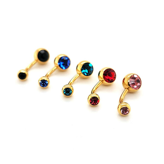 14G Color Jeweled Belly -Gold Steel