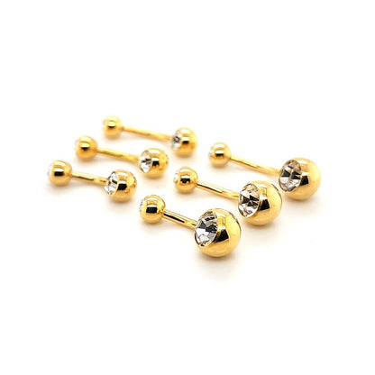 14G Clear Jeweled Belly-Gold Steel
