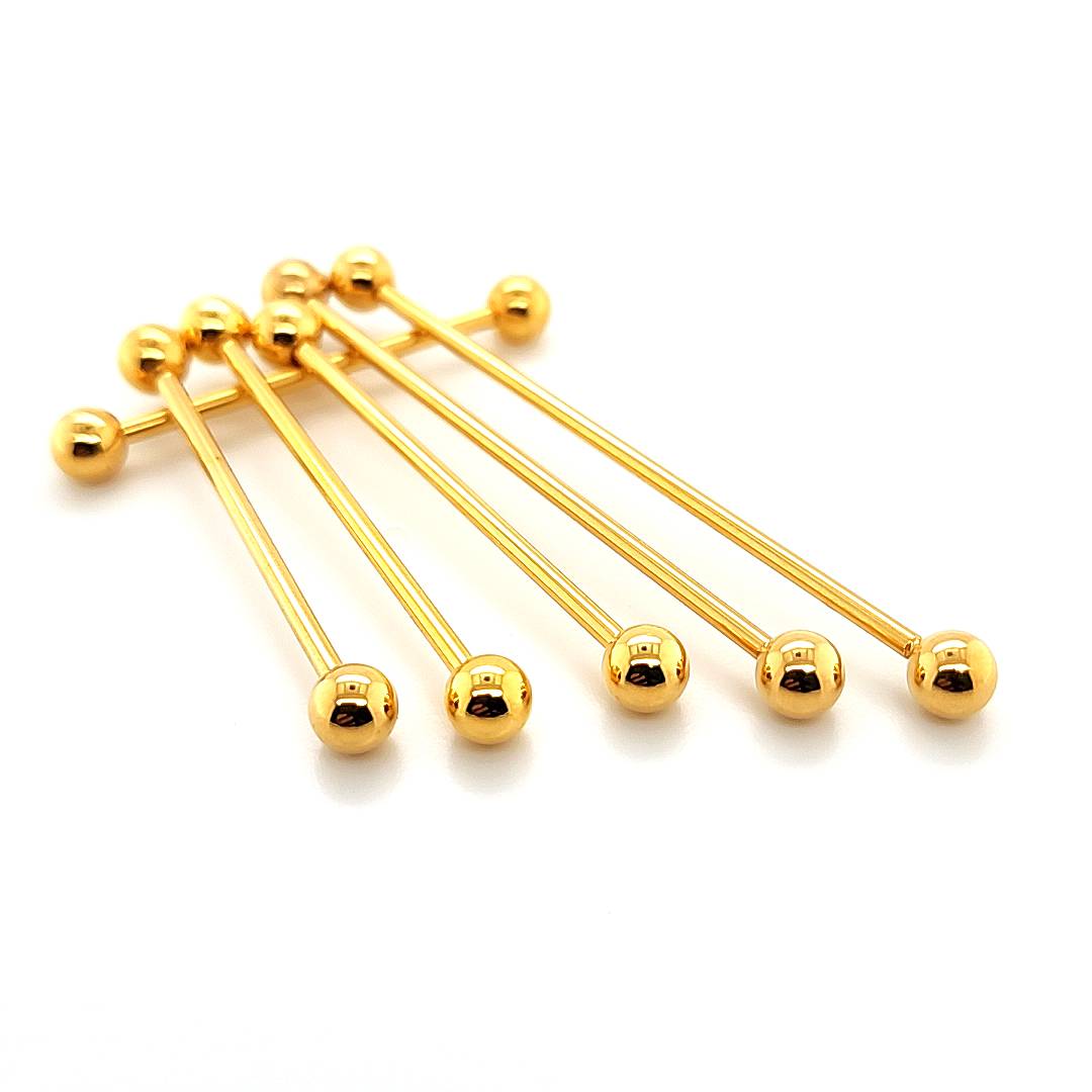 14G Industrial Ball Barbell-Gold Steel