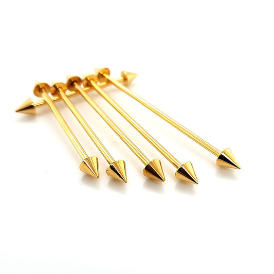 14G Industrial Barbell, Cone-Gold Steel